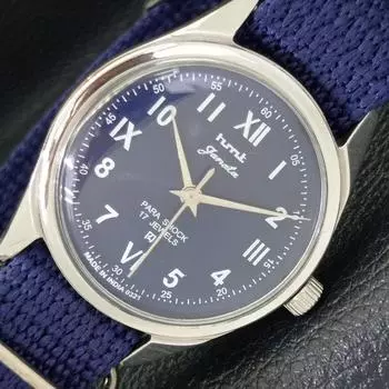 USED AUTHENTIC HMT JANATA INDIAN HAND-WINDING MENS BLUE DIAL WATCH a430044-2 R101-a430044