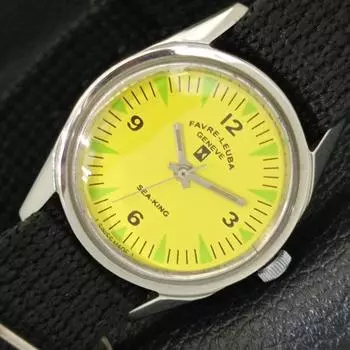 USED FAVRE LEUBA SEA KING HAND-WINDING SWISS MENS YELLOW DIAL WATCH a432539-2 R112-a432539