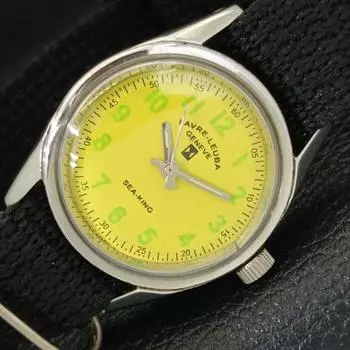 USED FAVRE LEUBA SEA KING SWISS MENS HAND-WINDING YELLOW DIAL WATCH a432548-2 R112-a432548