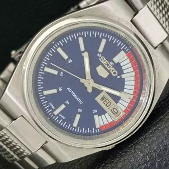 Б/У подлинные винтажные часы SEIKO 5 AUTOMATIC JAPAN MENS C СИНИМ ЦИФЕРБЛАТОМ a433252-2 R115-a433252