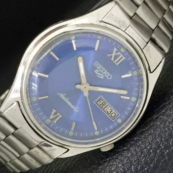 USED GENUINE VINTAGE SEIKO 5 AUTOMATIC JAPAN MENS BLUE DIAL WATCH a433283-2 R115-a433283
