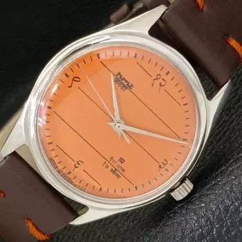 USED HMT JANATA AUTHENTIC INDIAN MENS HAND-WINDING ORANGE DIAL WATCH a430071-2 R101-a430071