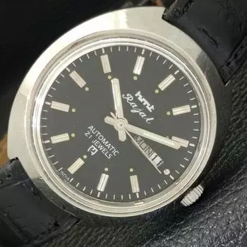 Б/У HMT RAJAT 6501 АВТОМАТИЧЕСКИЕ ИНДИЙСКИЕ МУЖСКИЕ ЧАСЫ DAY&DATE С ЧЕРНЫМ ЦИФЕРБЛАТОМ a430122-2 R101-a430122
