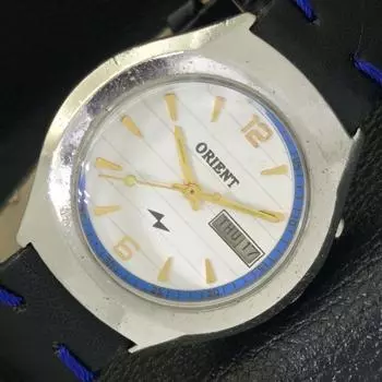 USED ORIENT AUTOMATIC 46943 JAPAN MENS DAY&DATE ? WHITE DIAL WATCH a430143-2 R101-a430143