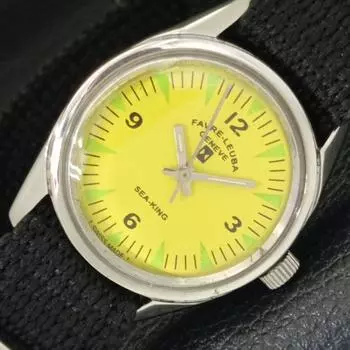 USED SWISS FAVRE LEUBA GENEVE SEA KING WINDING MENS YELLOW DIAL WATCH a432135-2 R110-a432135