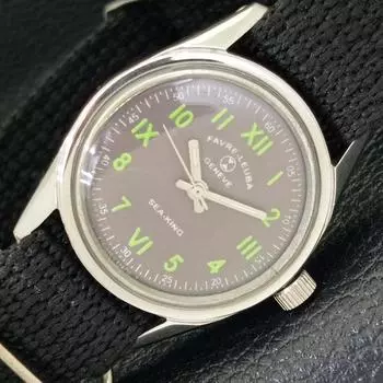 USED SWISS FAVRE LEUBA SEA KING 111 HAND-WINDING MENS GREY DIAL WATCH a432546-2 R112-a432546