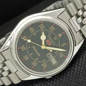 USED VINTAGE SEIKO 5 AUTO 7019A JAPAN MENS D/D BLACK WATCH 594a-a311704-9 SKU594a-a311704