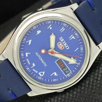 USED VINTAGE SEIKO 5 AUTO 7S26A JAPAN MENS D/D ARABIC BLUE WATCH 594a-a311784-9 SKU594a-a311784