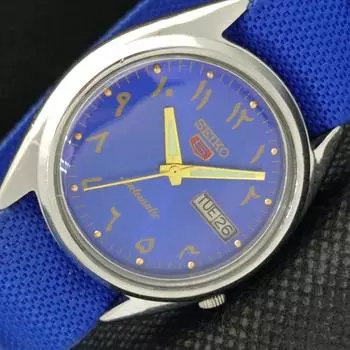 USED VINTAGE SEIKO 5 AUTOMATIC 7009A JAPAN MENS ARABIC BLUE WATCH 603-a313777-9 SKU603-a313777