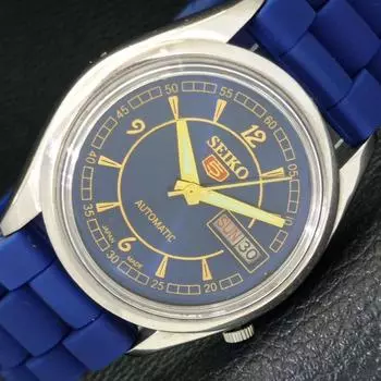 USED VINTAGE SEIKO 5 AUTOMATIC 7019A JAPAN MENS BLUE COLOR DIAL WATCH a435027-2 R122-a435027