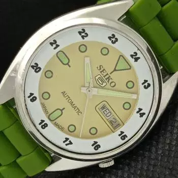 USED VINTAGE SEIKO 5 AUTOMATIC JAPAN MENS DAY/DATE GOLDEN WATCH 595a-a312365-2 SKU595a-a312365