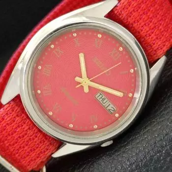 USED VINTAGE SEIKO AUTOMATIC 7019A JAPAN MENS DAY/DATE RED DIAL WATCH a433249-2 R115-a433249