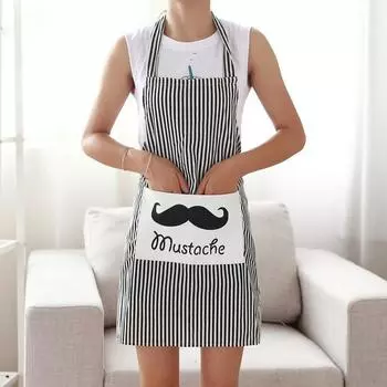 Useful Adult Stripe Bib Apron With Pockets Chef Waiter Kitchen Cook чёрный
