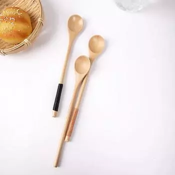 Useful Straight Handle Wooden Coffee Mixing Spoon Multiple Option Round Mouth Round Handle Spoon Afternoon Tea Spoon Long Handle