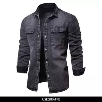 Usegiraffe 100% хлопковые джинсовые куртки мужские повседневные однотонные тонкие куртки с карманами для мужчин стильная весенняя мужская одежда высокого качества L синий