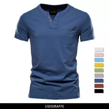 Usegiraffe летняя простая повседневная футболка мужская модная спортивная футболка мужская пуговица мужская футболка тонкая хлопковая мужская футболка с карманом M белый