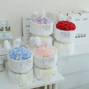 Уши День матери День святого Валентина Свадебные принадлежности для вечеринок Роза Мыло Цветок Искусственный букет цветов красный