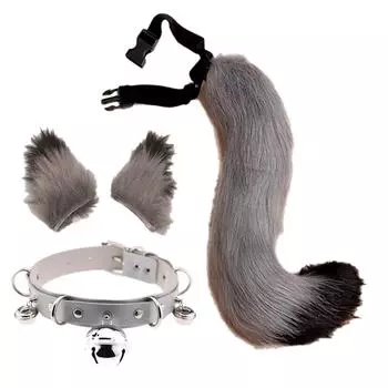 Уши из искусственного меха, хвост, кошачьи уши и хвост, комплект с ушками и хвостом для взрослых и детей, нарядный карнавальный костюм на Хэллоуин оранжевый