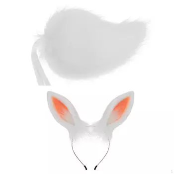 Уши кролика и хвостовое животное для тематических вечеринок Ролевая игра на Хэллоуин белый