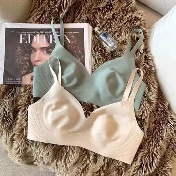 Уши кролика молочная кожа бесследное нижнее белье женское сборка анти-провисание большой груди маленький тонкий без стального ободка бюстгальтер M [Suitable for 70ABC/75AB]
