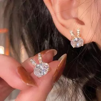 Ушные шпильки, милые элегантные мини-гипоаллергенные стразы со встроенным кроликом, женские серьги, ювелирные изделия