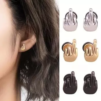 Ушные шпильки Новая тенденция Хип-хоп Панк Неаллергическая нержавеющая сталь Забавный средний палец золотистый