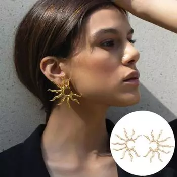 Ушные шпильки в форме солнца Индивидуальность Сплошной цвет Противоаллергенный Прохладный Мягкий стиль Легкий Нержавеющий