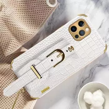 Усиленный край, комплексная защита, регулируемая подставка для смартфона, чехол для телефона, задний магнит, браслет из искусственной кожи, защитный чехол для телефона For iPhone14 белый