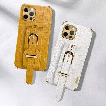 Усиленный край, универсальная магнитная защита, присоска для телефона, подставка для смартфона, искусственная задняя крышка, регулируемый кожаный браслет для телефона For iPhone14 белый