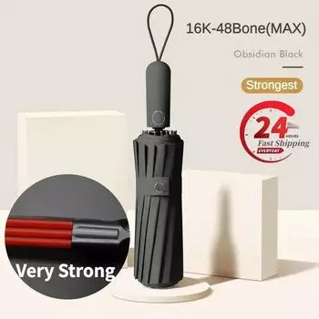 Усиленный ветрозащитный прочный автоматический складной зонт 16K для мужчин, 16/32/48 Bone, солнцезащитный козырек, ветро- и водостойкие зонты серый