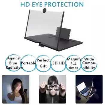 Усилитель экрана мобильного телефона Выдвижной HD-видео увеличитель для мобильного телефона 10 Подставка Lazy Desktop W6Y8 Black-1 PCS