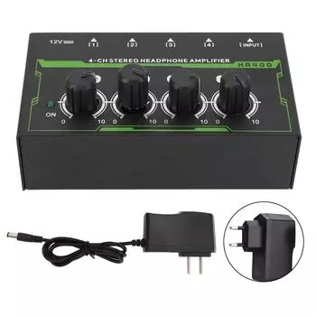 Усилитель для наушников. Гибкий 4-канальный высокомощный стереоусилитель для наушников для студийного и сценического применения. US Plug