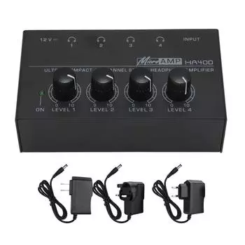 Усилитель для наушников Профессиональный малошумящий высокомощный 4-канальный стереоусилитель для наушников US Plug