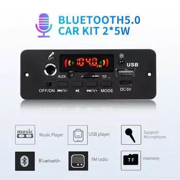 Усилитель мощности 2x5 Вт Bluetooth 5.0 декодирующая плата 5 В с микрофоном Автомобильный музыкальный плеер Модуль MP3 Декодер Плата Lossless Audio 2x5W