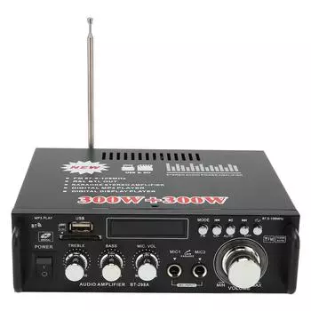 Усилитель мощности 300 Вт 300 Вт Bluetooth с USB-портом для карты памяти, пультом дистанционного управления, светодиодным дисплеем для дома EU Plug