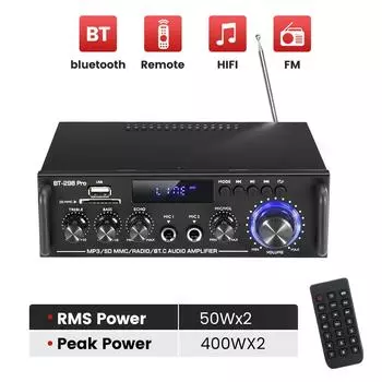 Усилитель мощности HIFI 2.0-канальный цифровой аудиоусилитель Bluetooth 12 В 240 В с поддержкой Bluetooth USB SD Радио с пультом дистанционного управления ЕС Russian Federation