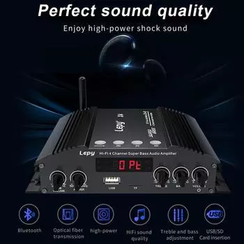 Усилитель мощности HIFI Bluetooth 5.0 с 4-канальным звуковым усилителем, оптоволоконным коаксиальным входом, 2.1-канальным аудиоусилителем, двойным выходом сабвуфера FM