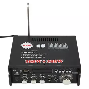 Усилитель мощности постоянного тока, простое подключение, стабильный аудиоусилитель, Bluetooth, светодиодный дисплей, 300 Вт, 300 Вт, США (Вилка 110 В)