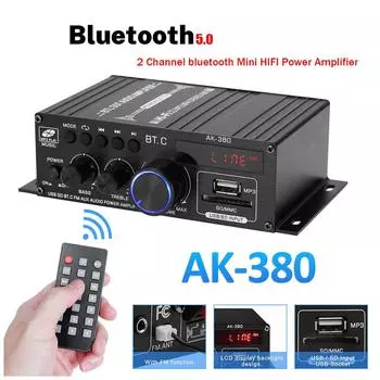 Усилитель звука Channel 2.0 HIFI Bluetooth 5.0 Amp Home Digital Audio 12V 3A AK380 для автомобиля Bass Trebl 20-20 кГц CN