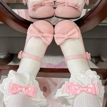 усиливающий сэндвич любовь персик нежный и элегантный круглый носок туфли на низком каблуке бант стиль феи романтический милый одиночные туфли 34