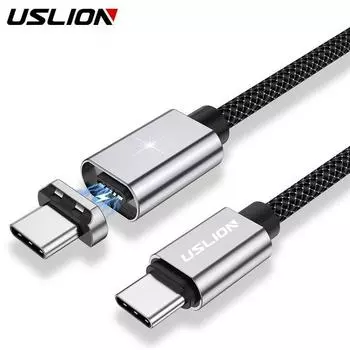 USLION 1,5 м Магнитный кабель USB типа C к USB C 100 Вт PD Quick Charge 4.0 3.0 5A Магнитное зарядное устройство типа C Type-C