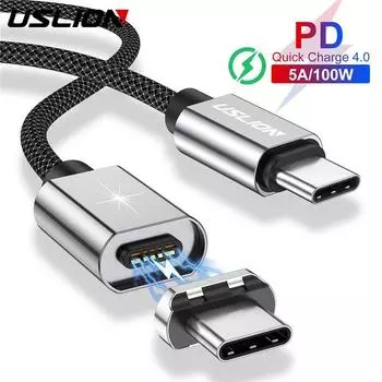 USLION 1,5 м Магнитный кабель USB C к USB типа C Быстрая зарядка 4,0 PD 100 Вт Быстрая магнитная зарядка