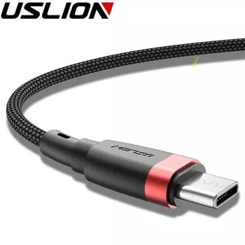 USLION 1M 3A Type C Quick Charge 3.0 Кабель для быстрой зарядки для Xiaomi Samsung Huawei Кабель для передачи данных 0.5M красный