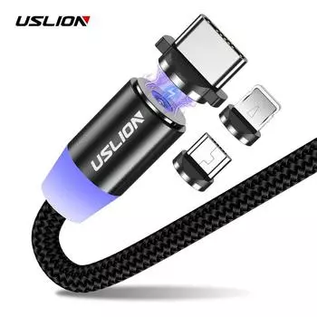USLION 2M Магнитный Micro USB Кабель Для iPhone Type-C Зарядное Магнитное Зарядное Устройство USB Кабель Type C 1M Type-C серый