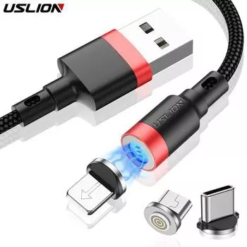 USLION 3A Быстрая зарядка телефона Магнитный micro USB кабель Тип C Кабель Магнит Быстрая зарядка для iPhone 2M Type-C красный