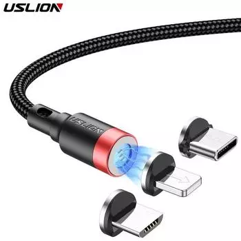 USLION 3A Магнитный кабель для быстрой зарядки для Samsung Xiaomi Huawei Кабель Micro USB Тип C 1M Micro