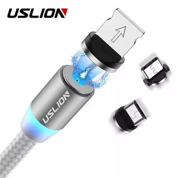 USLION 3M Магнитный кабель Micro USB для Samsung Android Phone Type-c Зарядка для iPhone Кабель зарядного устройства 2M Type-C красный