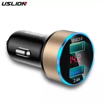 USLION Быстрое автомобильное зарядное устройство для мобильного телефона Универсальный двойной USB-адаптер для iPhone 11 Pro Max Мини-адаптер для Xiaomi Samsung