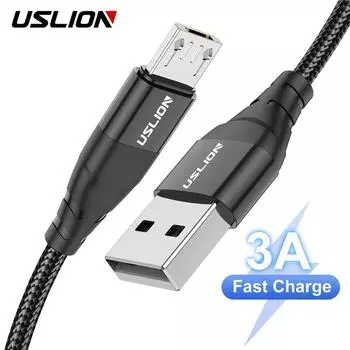 USLION Кабель Micro USB для быстрой зарядки 3A Шнур MicroUSB для Samsung S7 Xiaomi Redmi Note 5 Pro Android Телефонный кабель Зарядное устройство Micro USB