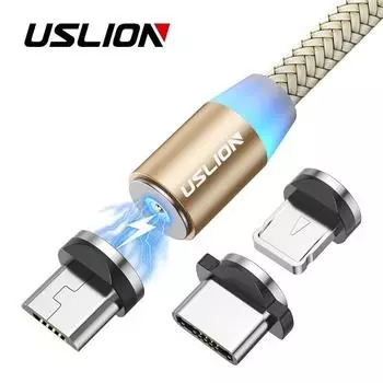 USLION LED Магнитный USB-кабель для быстрой зарядки Кабель типа C Магнитное зарядное устройство Для зарядки данных Кабель Micro USB Кабель для мобильного телефона USB-шнур